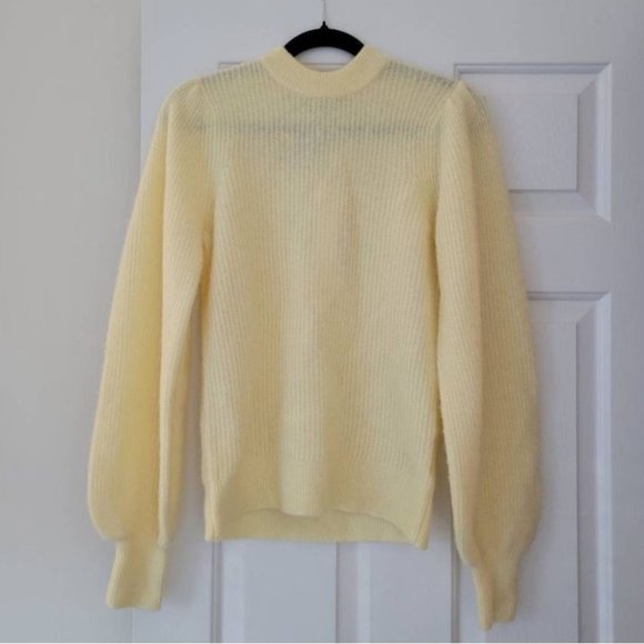 Ganni Alpaca Wool Sweater Mock Neck Balloon Puff Sleeve Yellow Cream XS - Picture 5 of 10